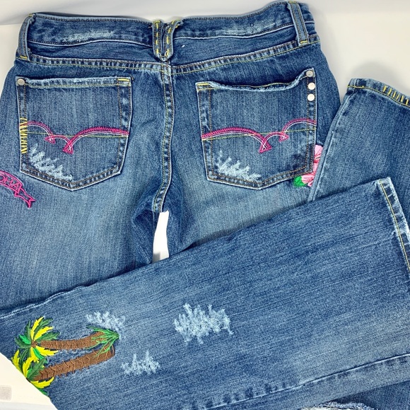 Miss Me Denim - Miss Me Hawaiian Themed Embroidered Wide Leg Jeans